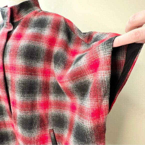 Eddie Bauer Sonoma Plaid Wool Blend Cape Poncho Sweater Large - Picture 2 of 10